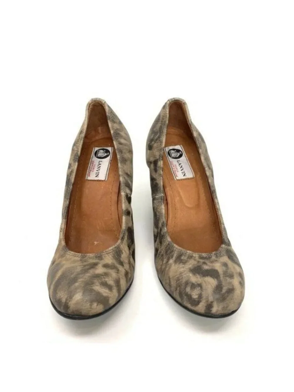 Lanvin Leopard Print Wedge Heels Round Toe Size 39 Leather Sole Made In Italy